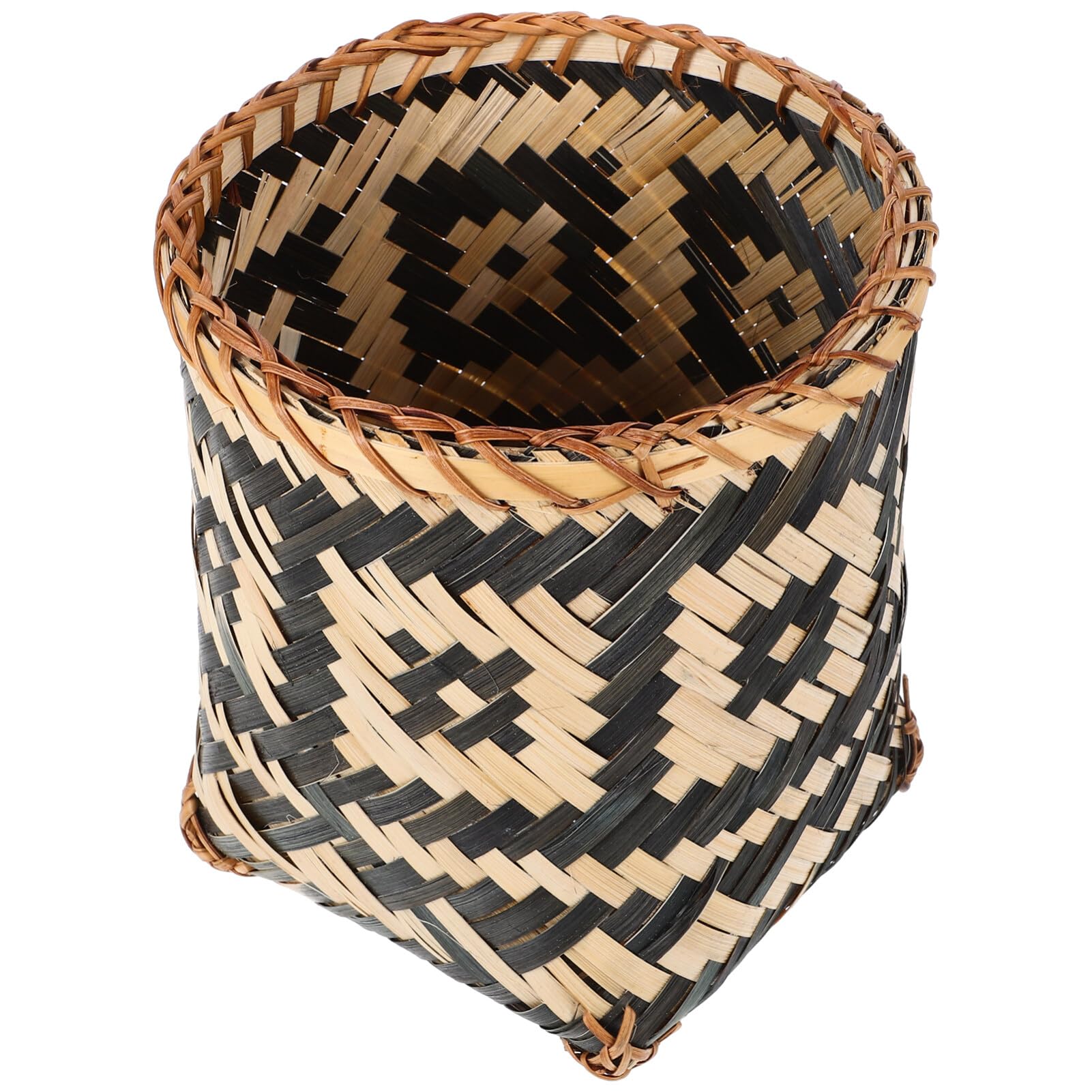 BESTOYARD Bamboo Woven Trash Can, Wicker Waste Basket Round Garbage Cans Flower Arrangement Basket Magazine Holder Laundry Basket Rattan Garbage Bin Farmhouse Decor