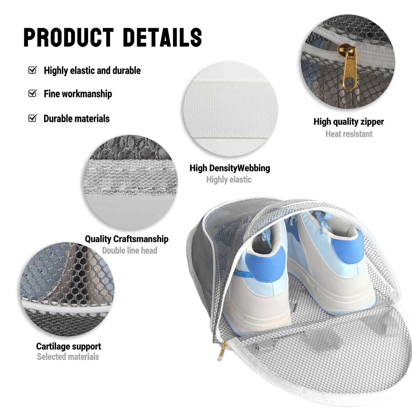 BUSIFA Sneaker Dryer Bag, Dryer Door Shoe With Adjustable Length Webbing, Sneaker Laundry Bag For Shoes, 10 x 14x 7 inches in one Package (gray)