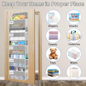 Over The Door Organizer Storage, 44lbs Weight Capacity Hanging Door Organizer, Behind Door Organizer with 5 Large Pockets 10 Mesh Side Pockets 5 PVC Pouches for Nursery Bathroom Bedroom Pantry