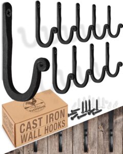 larger railroad spike cast iron hooks (10 pack) handmade blacksmith, wall mounted, farmhouse decor cast iron wall hooks, vintage hooks for hanging (black)