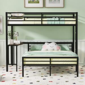 Metal Twin Over Full Bunk Bed Frame with Desk, Loft Platform Mattress Foundation with Steel Slat Support Storage Space