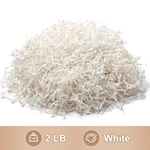 Wowxyz 2 LB Crinkle Cut Paper Shred White Crinkle Paper Shredded Paper for Gift Baskets - Gift Box Filler - Confetti Paper Shreds Stuffing for Birthday, Holiday Gift Packaging Wrapping