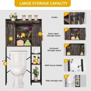 YITAHOME Over The Toilet Storage Cabinet, Bathroom Shelves Over Toilet Above Toilet Storage with Side Storage Rack, Tissue Reel and Hooks Over The Toilet Organizer for Bathroom, Laundry, Oak