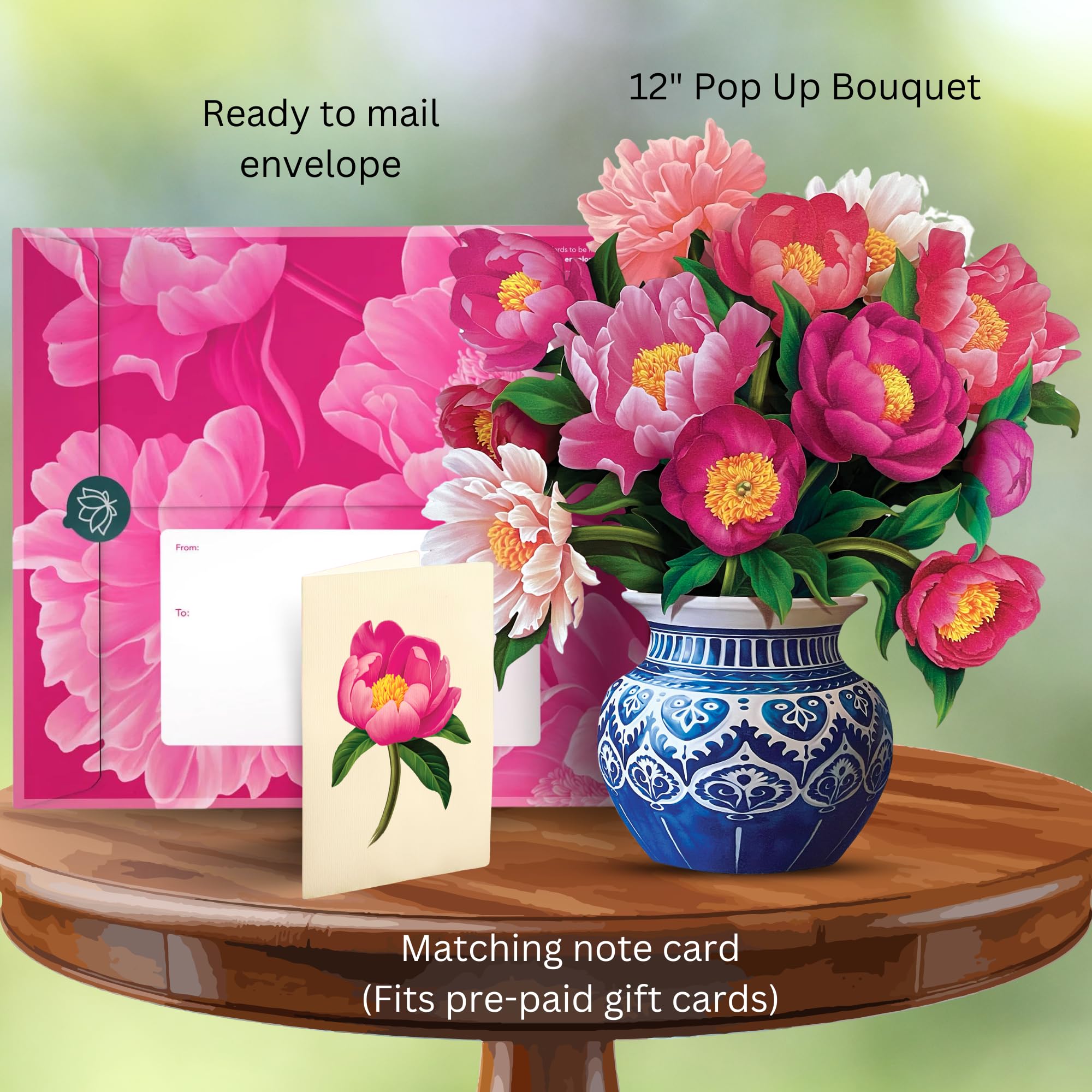 Freshcut Paper Pop Up Cards, Peony Paradise 12 inch Paper Flower Bouquet Greeting Cards with Blank Note Card & Envelope, Birthday Gifts for Women