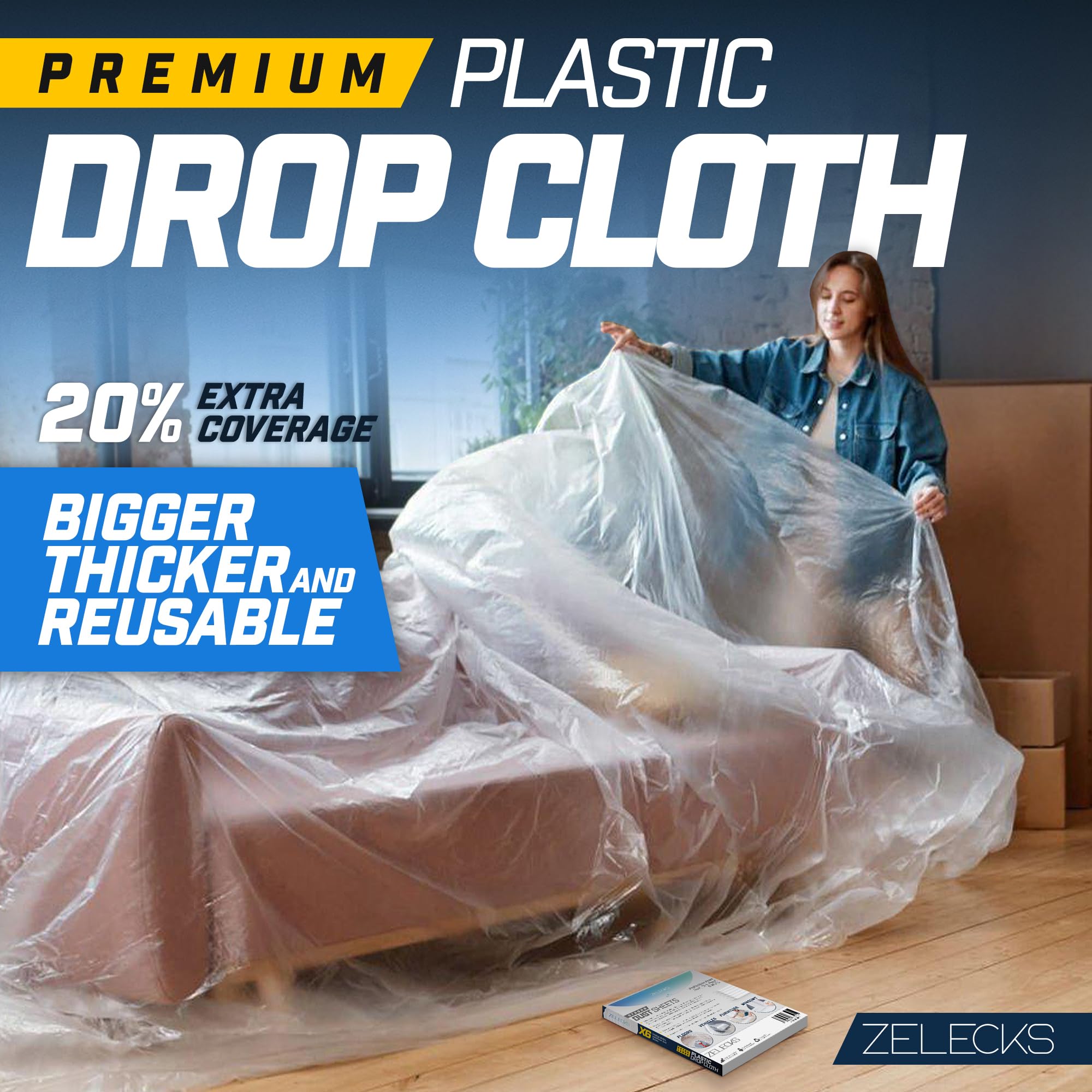 12X10Ft Extra Large Plastic Drop Cloth Painting - 6 Pack Plastic Floor Protector