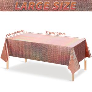 3PCS Iridescence Plastic Tablecloths Shiny Disposable Laser Rectangle Table Covers Holographic Foil Tablecloth Iridescent Party Decoration Birthday Bridal Wedding Christmas 54" x 108", Rose Gold