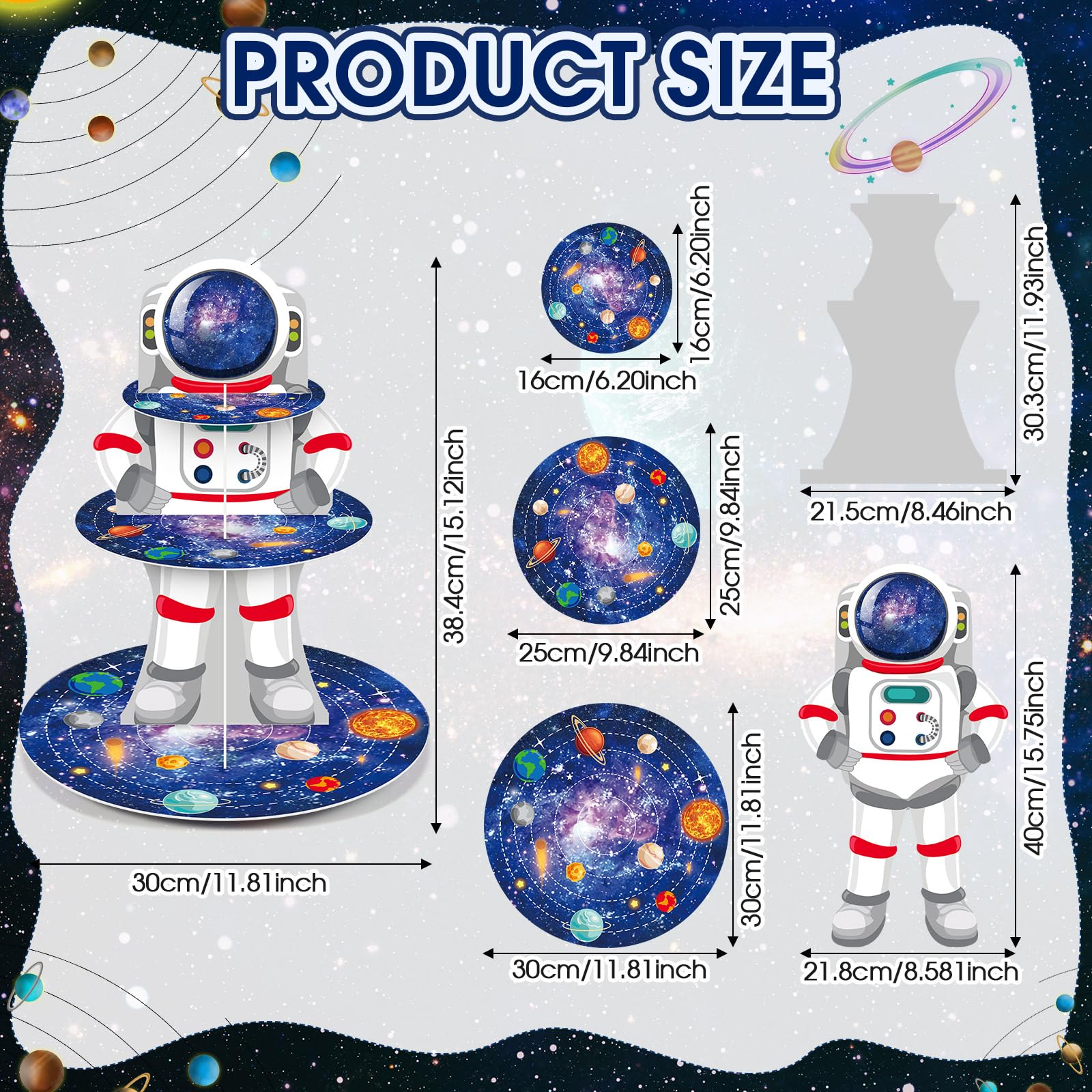 Zopeal Space Astronaut Cupcake Stand Space Themed Birthday Party Decorations 3 Tier Planet Cupcake Holder Cake Stand Decorations Galaxy Spaceman Dessert Tower for Space Shower Party Supplies