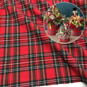 Red Tartan Plaid Fabric Cotton Width 57 Inches Yarn Dyed and Brushed for Festive Christmas Decorations and DIY Crafts and Dress (Red-Black, Cut by The Yard)