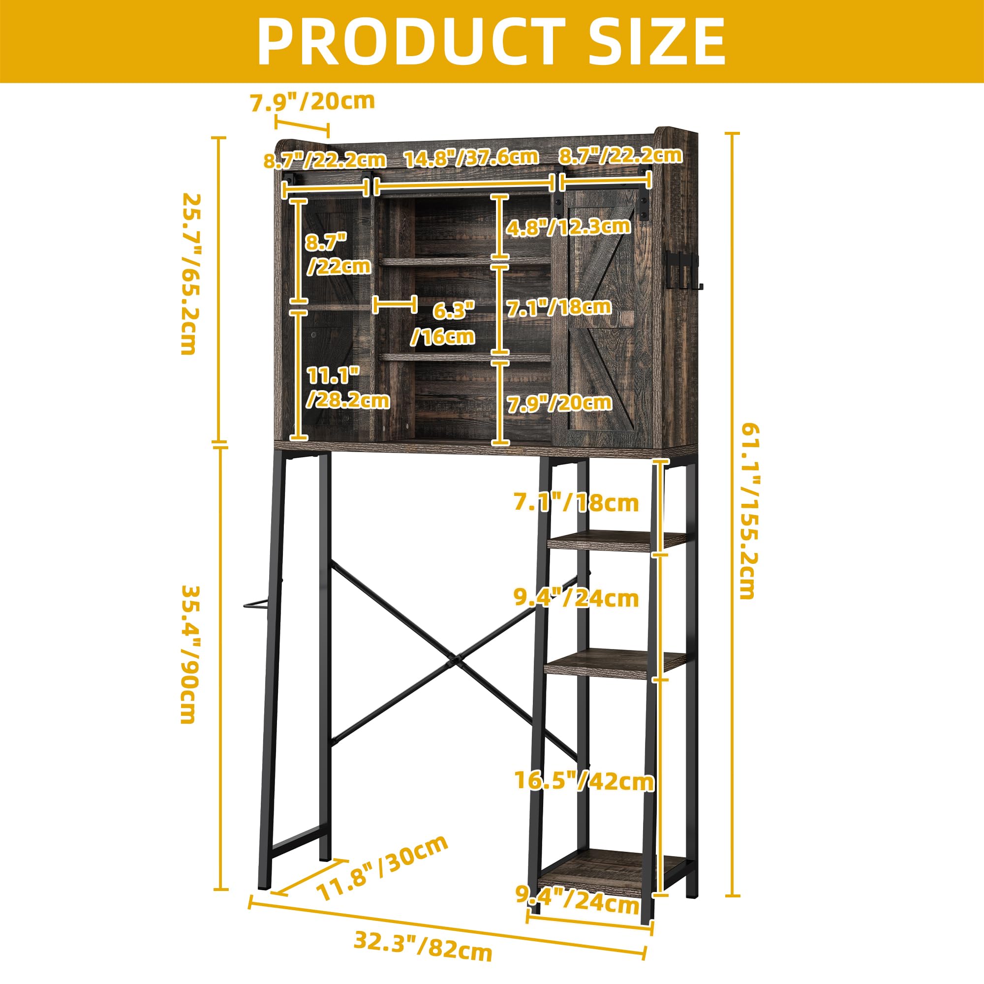 YITAHOME Over The Toilet Storage Cabinet, Bathroom Shelves Over Toilet Above Toilet Storage with Side Storage Rack, Tissue Reel and Hooks Over The Toilet Organizer for Bathroom, Laundry, Oak