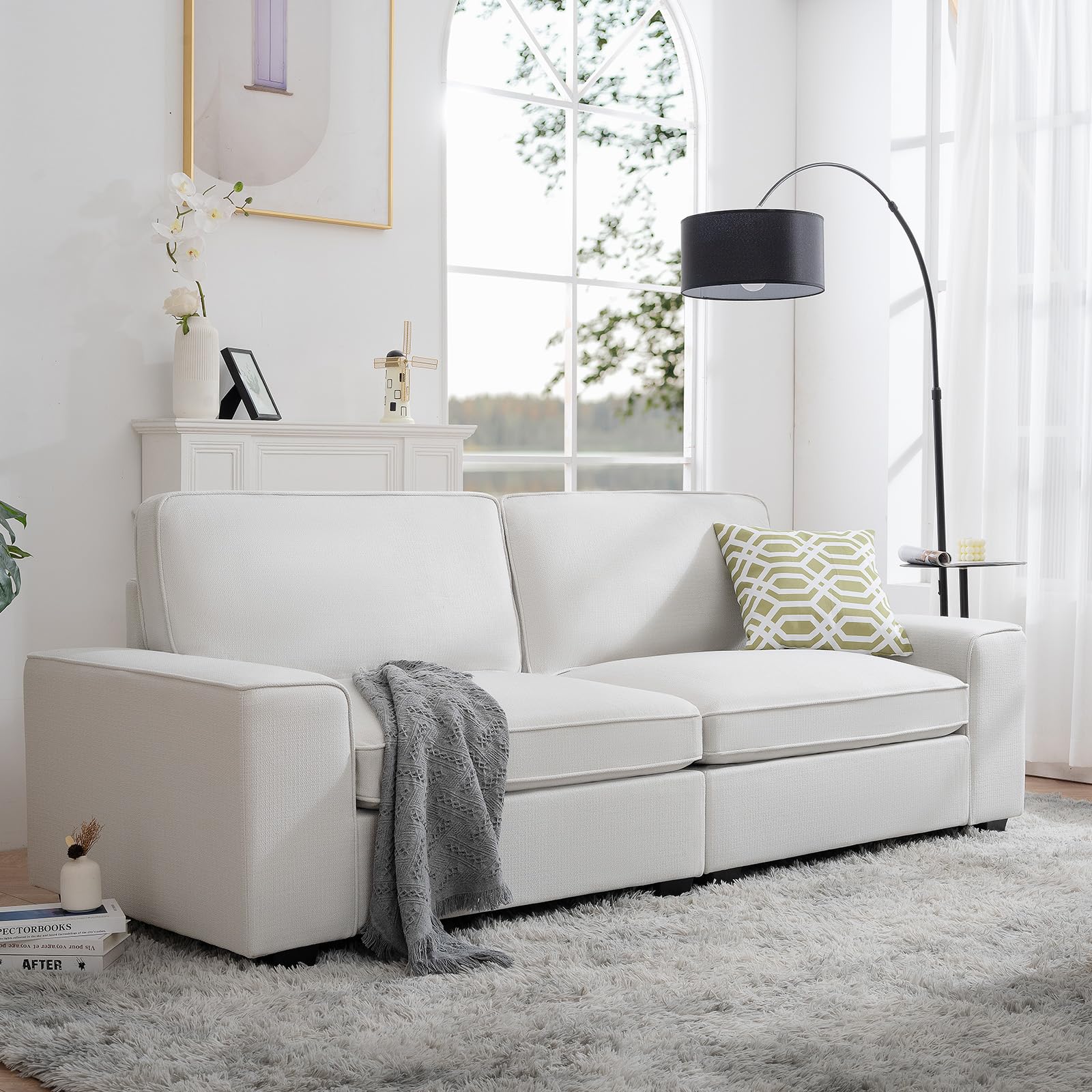 HOMERILLA 88.58" Modern Sofas for Living Room Linen Breathable Loveseat Sofas & Couches with Square Wide Armrest and Removable Sofa Cushion Off-White