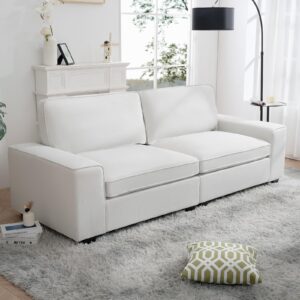 HOMERILLA 88.58" Modern Sofas for Living Room Linen Breathable Loveseat Sofas & Couches with Square Wide Armrest and Removable Sofa Cushion Off-White