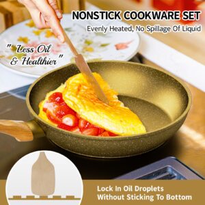 Innerwell Nonstick Frying Pan Set,Non Stick Sauce Pan Set with Lid Gold Granite Pans,1.5QT+2.5QT Saucepan 9.5 Inch Frying Pan Induction Cookware Set,PFOA Free