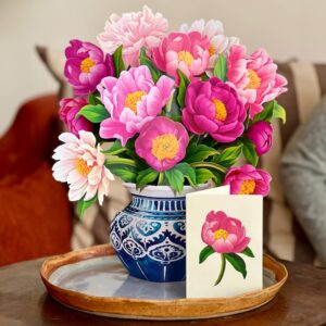 Freshcut Paper Pop Up Cards, Peony Paradise 12 inch Paper Flower Bouquet Greeting Cards with Blank Note Card & Envelope, Birthday Gifts for Women