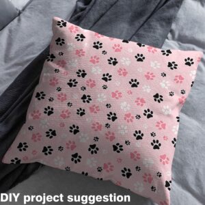 Dog Paw Fabric by The Yard Kawaii Dog Upholstery Fabric for Chairs 2 Yard Dog Animals Print Waterproof Outdoor Fabric Decor Pink White Black Reupholstery Fabric Decor