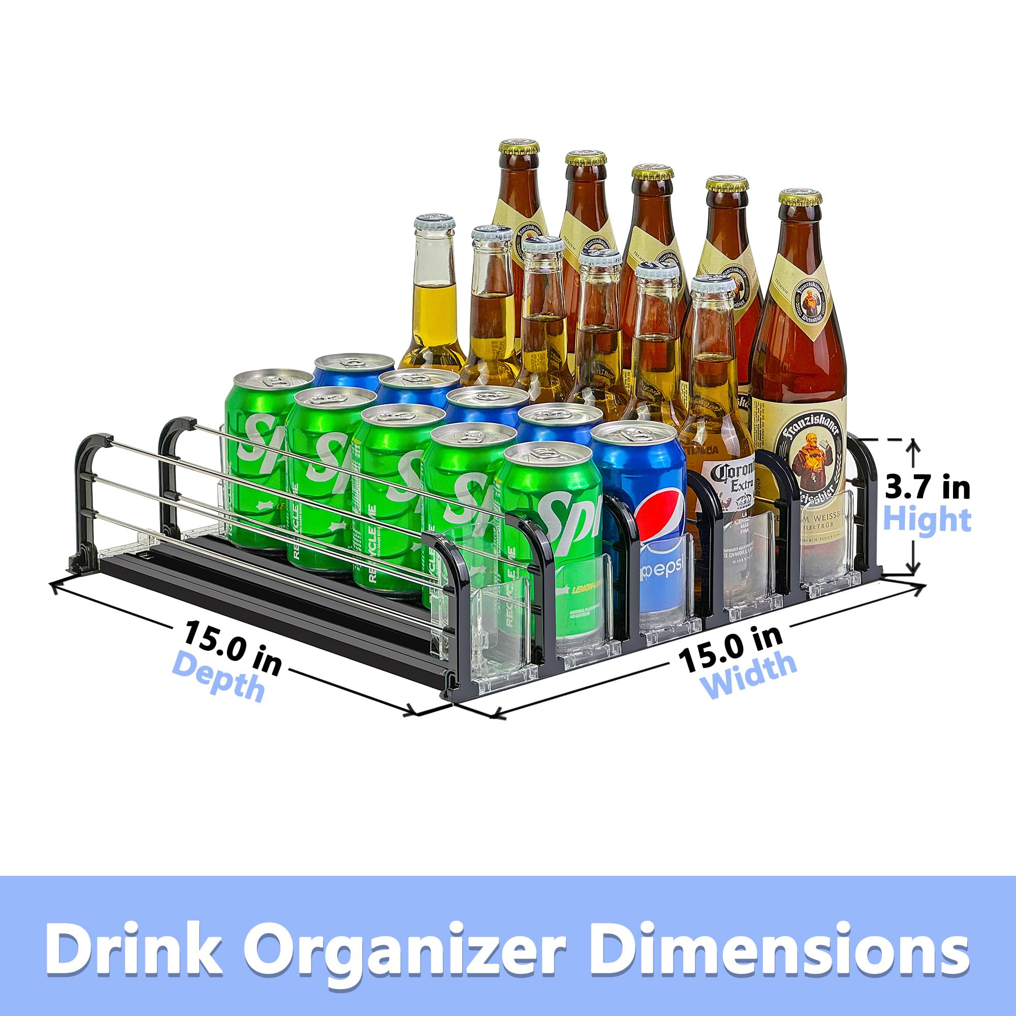 Yedyoi Drink Organizer for Fridge, Soda Can Organizer for Fridge, Self-Pushing Glide Drink Dispenser for Refrigerator -Holds up to 25 Cans Black (5 Rows)