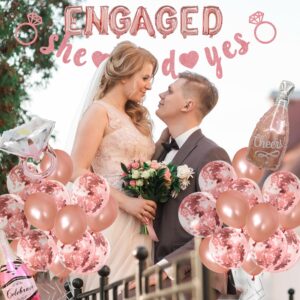 Engaged Balloons Engagement Party Decorations - She Said Yes Banner Engagement Ring Foil Balloon Just Engaged Soon To Be Future Mrs And Mr Party Supplies For Bridal Shower Wedding Valentine's Day