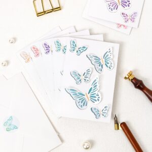 Crisky 25 Pcs Laser Cut 3D Note Cards & Envelopes Watercolor Butterflies Greeting Cards with Envelopes & Stickers for Birthday, Baby Shower,Bridal Shower, Wedding, Graduation