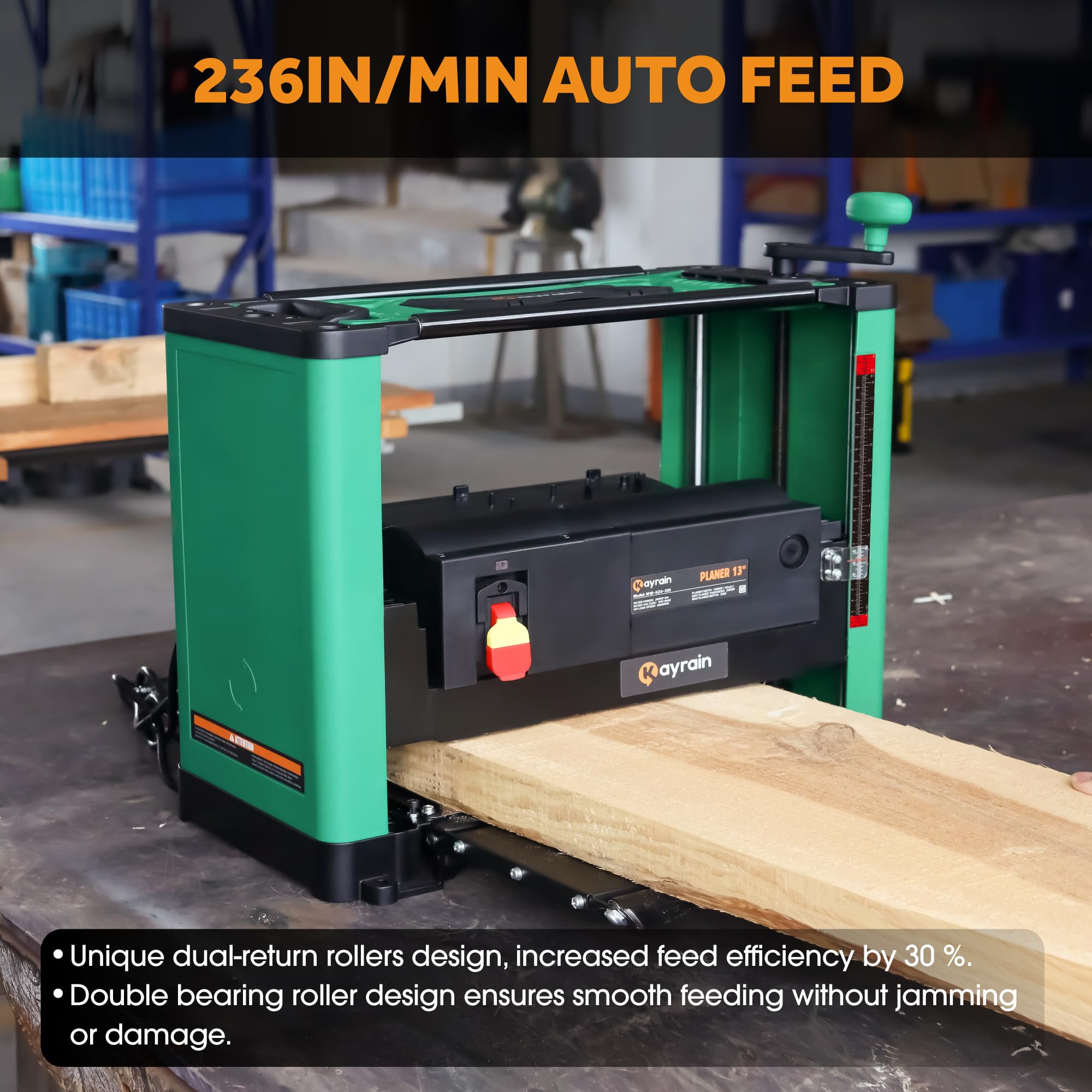 （Updated Model）Kayrain 13IN Power Benchtop Planer with HSS Double-sided Use Blades Electric Thickness Planer 15A 2000W Powerful Motor Wood Planers for Woodworking