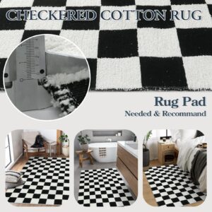 Lahome Checkered 3x5 Black and White Rug, Modern Black Checker Rug for Bedroom, Cotton Woven Aesthetic Area Rug for Kids, Checkerboard Washable Rug Low Pile Floor Carpet