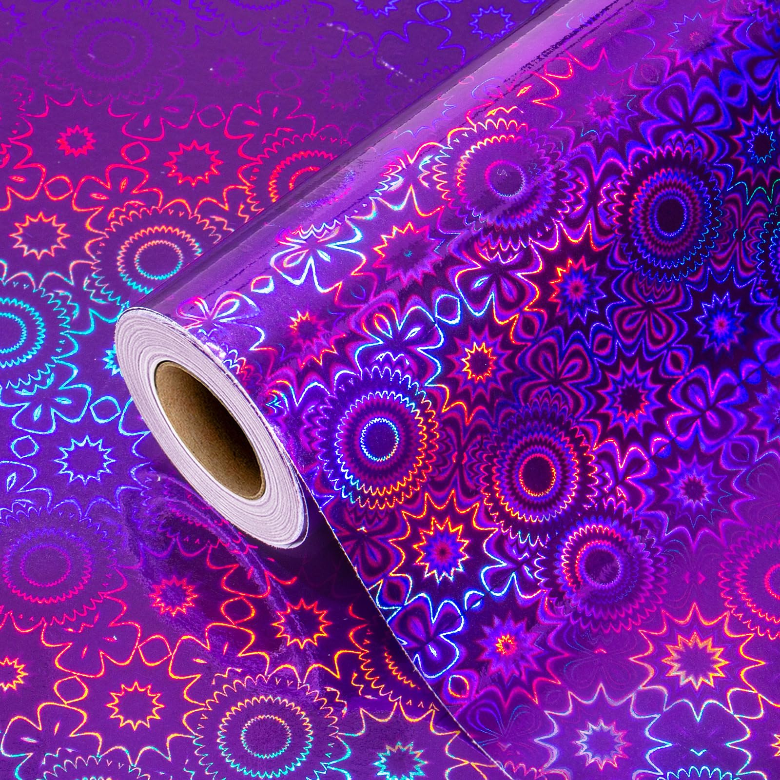 Burymento Purple Wrapping Paper Roll-17 IN×32.8 FT 1 Roll Metallic Holographic Gift Wrap for Christmas,Birthday,Wedding,Bride shower,Valentine's Day Foil Style - 46.5 sq.ft.