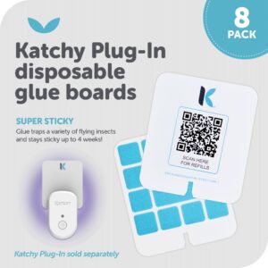 Katchy Plug-in Glue Board Refills (8 Pack) - Indoor Insect Trap Glue Board Refills for Mosquito, Gnat, Moth, Fruit Flies - Non-Zapper Traps for Buzz-Free Home