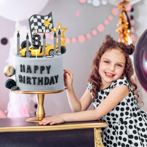 MTLEE 13 Pcs Race Car Birthday Candles Race Car Cupcake Candle 1 to 9 Number Candle Black and White Checkered for Boy Kids Racing Cars Birthday Decoration Baby Shower Supplies(Number 8)