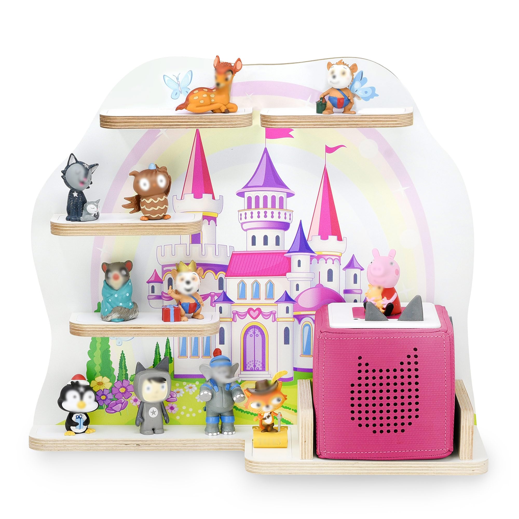 stadtecken Wooden Shelf for Music Box I Suitable for The Toniebox and ca. 35 Tonies I Perfect Storage in The Children's Room I for Setting up or Hanging (Medium, Fairy Tale Castle)