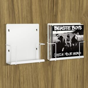 stowax vinyl record storage display holder 2pk - matte white record shelf wall mount - fits 30 lp's - minimalist steel shelves - stylish vinyl records organizer stand - frame your album art