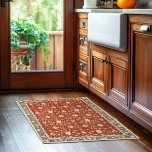 Super Area Rugs - 2X3 Non-Slip Washable Rug - Performance High Traffic Rug - Traditional Boho Rug for Doorway - Red/Navy, 2' x 3'