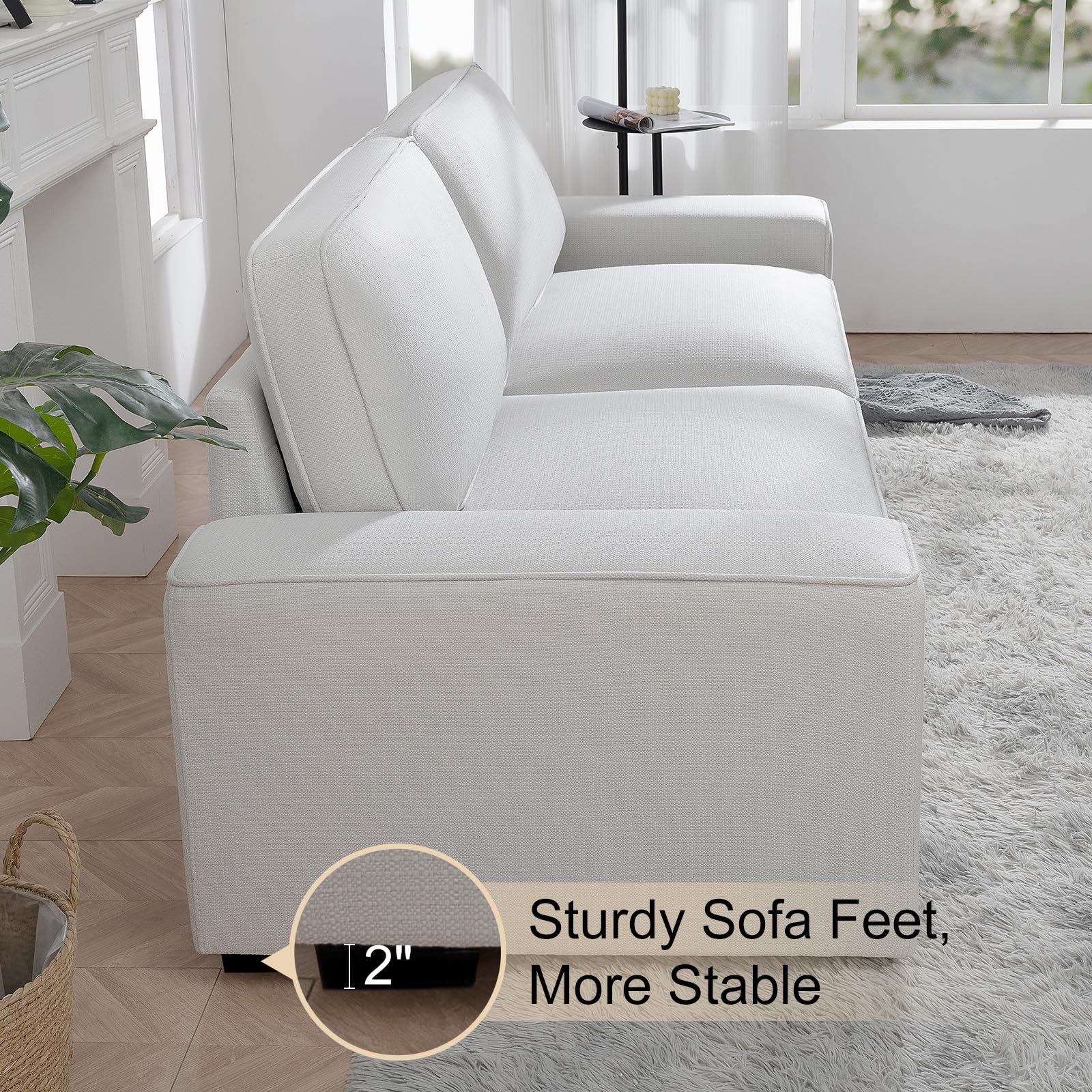 HOMERILLA 88.58" Modern Sofas for Living Room Linen Breathable Loveseat Sofas & Couches with Square Wide Armrest and Removable Sofa Cushion Off-White