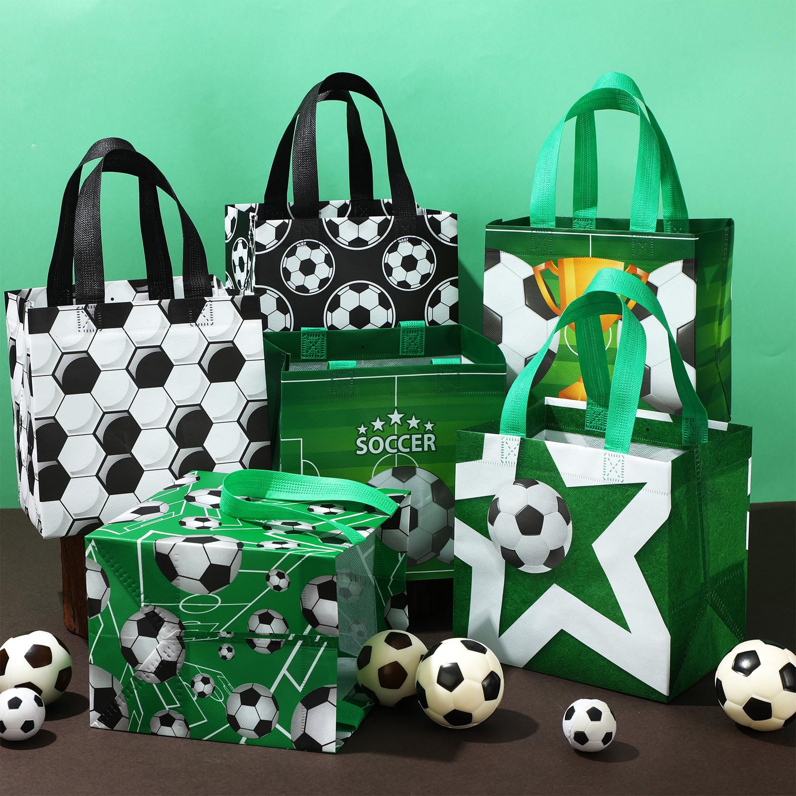 Kigeli 60 Pcs Soccer Gift Bags Soccer Party Bags Soccer Goodie Bags Reusable Soccer Non Woven Gift Bags with Handles Soccer Treat Bags Soccer Snack Candy Bags for Team Party Birthday Supplies