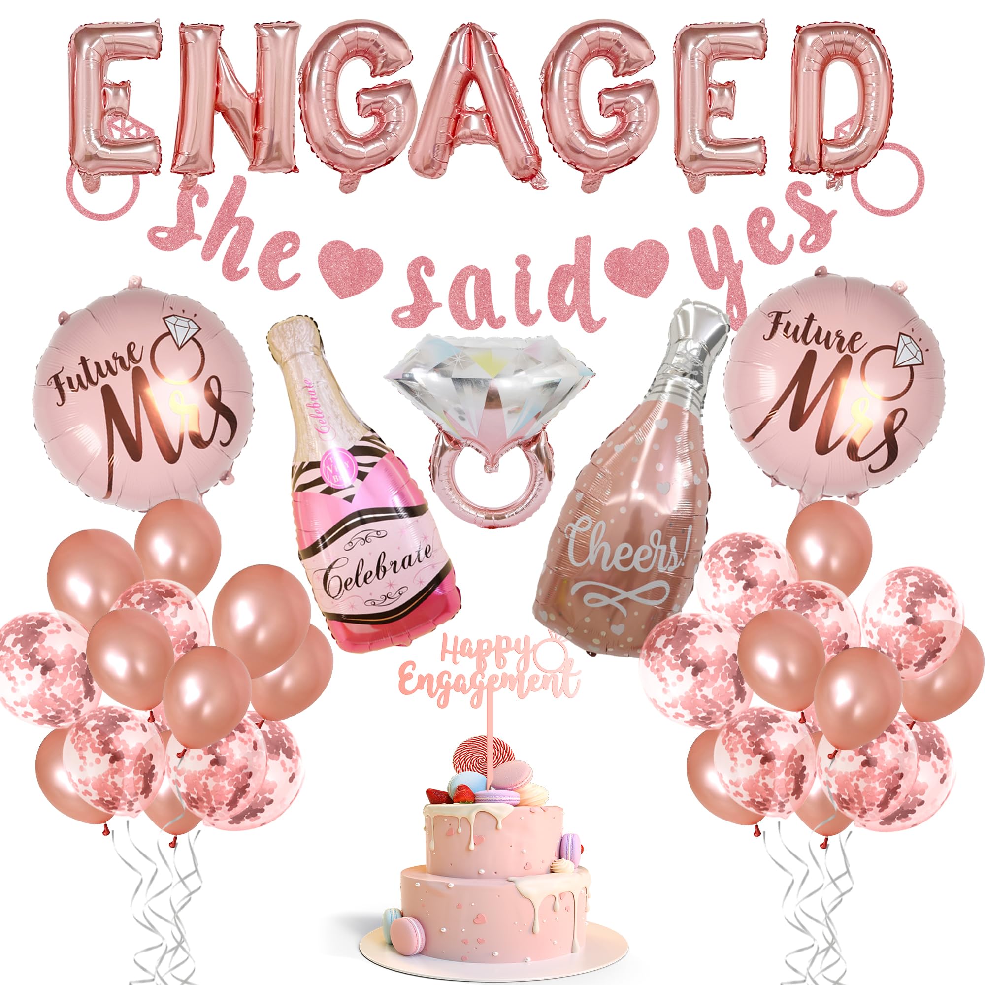 Engaged Balloons Engagement Party Decorations - She Said Yes Banner Engagement Ring Foil Balloon Just Engaged Soon To Be Future Mrs And Mr Party Supplies For Bridal Shower Wedding Valentine's Day