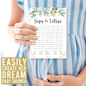 20 Greenery Juegos Para Baby Shower En Español - Juegos De Baby Shower En Español, Hilarious Baby Shower Games In Spanish, Spanish Baby Shower Games, Baby Shower Bingo Español, Quien Conoce Mas A Mama