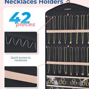 BAGSMART Hanging Jewelry Organizer with Hanger Metal Hooks Double-Sided Jewelry Holder for Organizing Earrings Necklaces Rings Perfect for in Hanging Closet, Wall, Door, 1 Piece, Large, Black