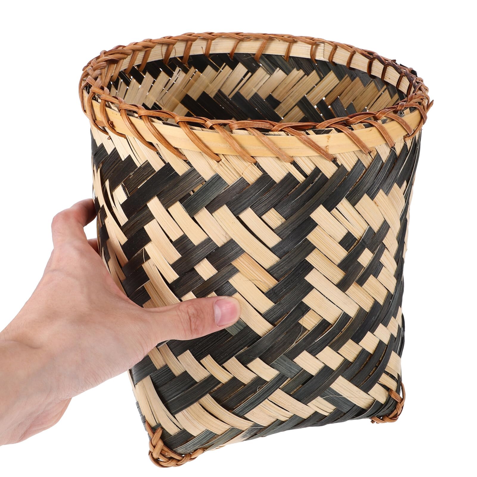 BESTOYARD Bamboo Woven Trash Can, Wicker Waste Basket Round Garbage Cans Flower Arrangement Basket Magazine Holder Laundry Basket Rattan Garbage Bin Farmhouse Decor