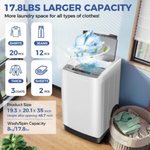 Nictemaw Portable Washing Machine 17.8Lbs Portable Washer Machine with Drain Pump, 2.4 Cu.ft Compact Washer with 10 Programs 8 Water Levels Small Washing Machine for Apartment, Home, Dorms, Rv