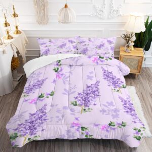 fuyeun purple floral comforter set twin size lilac flower bedding sets for girls women kids teens vintage farmhouse bedroom bed bedspread quilt,1 comforter + 1 pillow case