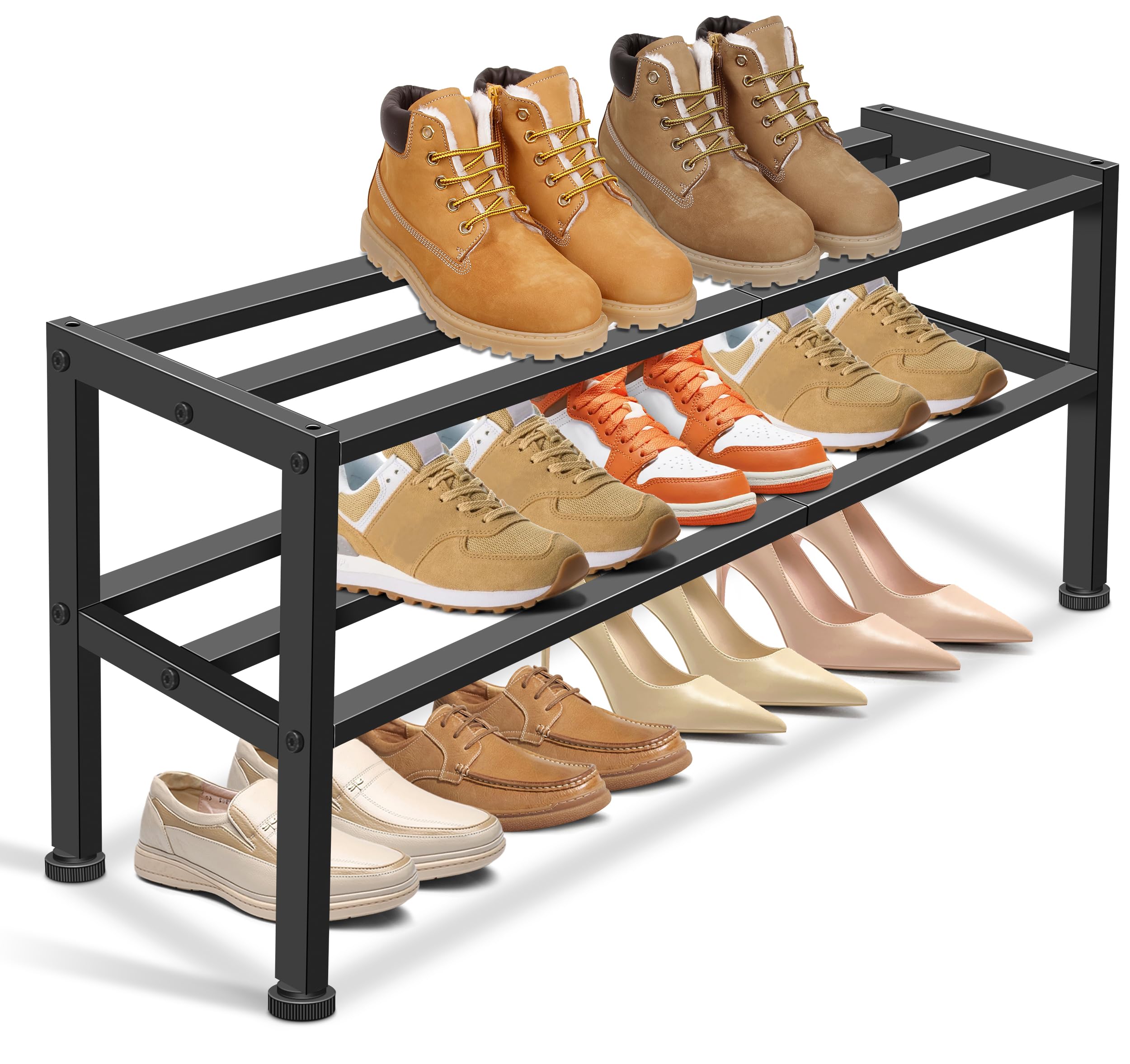 KEETDY Heavy Duty Shoe Rack for Closet Entryway, Stackable Shoe Organizer for Small Space Metal Shoe Rack Shelf Storage for Bedroom, Floor, Outdoor (Black)