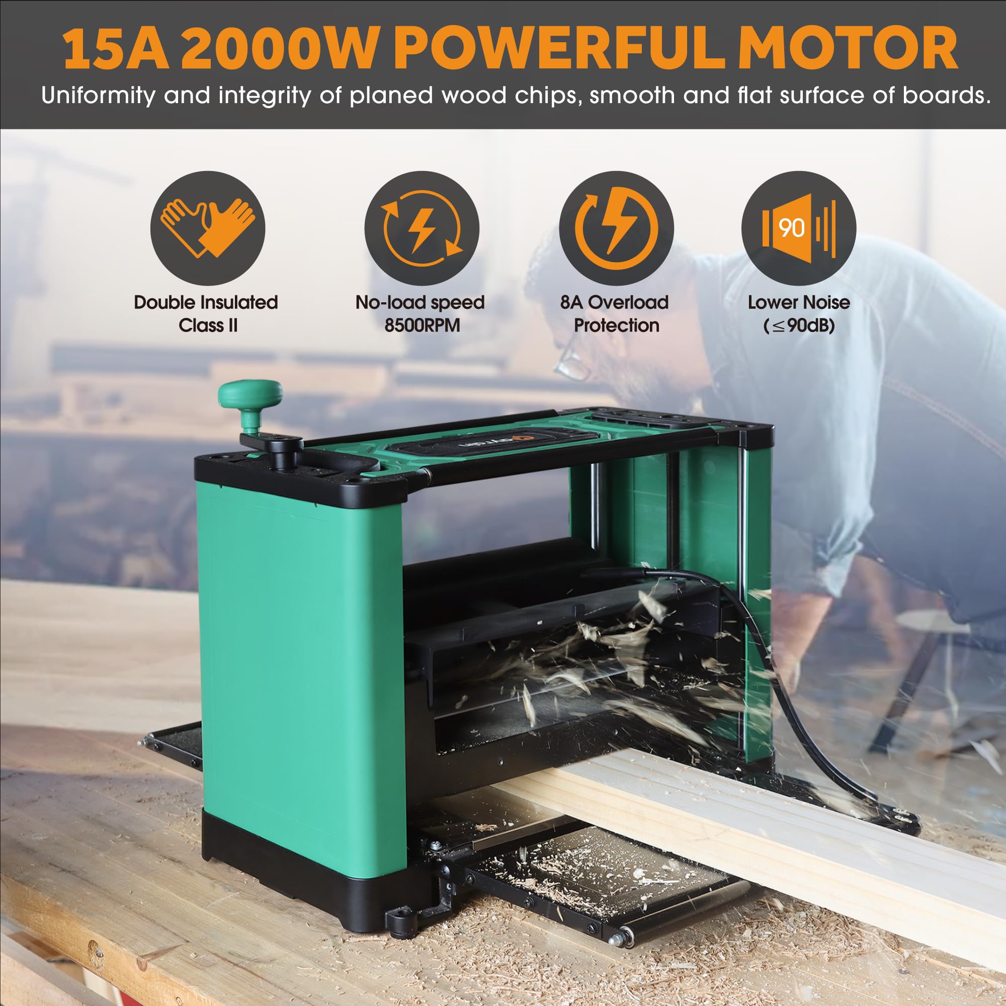 （Updated Model）Kayrain 13IN Power Benchtop Planer with HSS Double-sided Use Blades Electric Thickness Planer 15A 2000W Powerful Motor Wood Planers for Woodworking