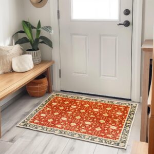 super area rugs - 2x3 non-slip washable rug - performance high traffic rug - traditional boho rug for doorway - red/navy, 2' x 3'