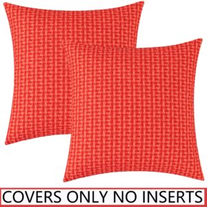 UGASA Outdoor Waterproof Pillow Covers Pack of 2 Weaving Texture Water Resistant Outside Decorative Pillow Cases for Patio Garden Porch Yard Bench Tent 20x20 Inch, Red