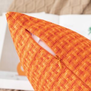 UGASA Fall Outdoor Waterproof Pillow Covers Pack of 2 Weaving Texture Water Resistant Outside Decorative Pillow Cases for Patio Garden Porch Yard Bench 18x18 Inch, Orange