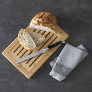 French Home Laguiole Black Pakkawood Bread Knife with Bamboo Bread Board — Bread Cutting Board Set — Bamboo Bread Slicer Board — Bread Cutting Board and Knife