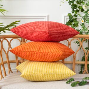 UGASA Outdoor Waterproof Pillow Covers Pack of 2 Weaving Texture Water Resistant Outside Decorative Pillow Cases for Patio Garden Porch Yard Bench Tent 20x20 Inch, Red