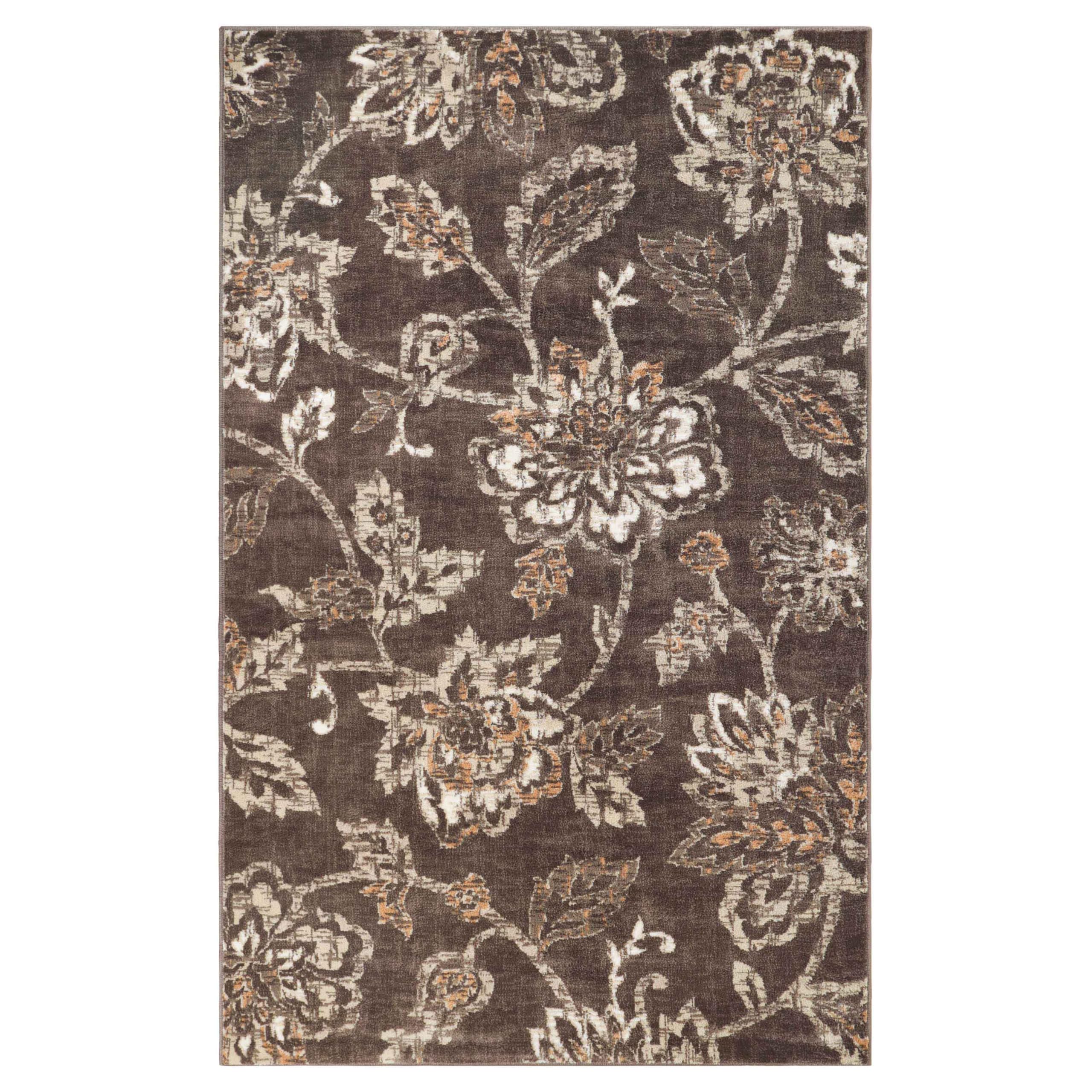 Superior Indoor Large Area Rug for Hallways, Entry, Office, Living/Bedroom, Hardwood, Tile, Floor Cover, Plush Carpet Cover, Modern Farmhouse Floral Decor, Jacobean Collection, 5' x 8', Chocolate