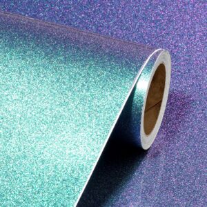 livelynine glitter wallpaper peel and stick blue teal green iridescent glitter contact paper for cabinets drawers countertops wall desk counter top cover 15.8x78.8 self adhesive vinyl wrap for cricut