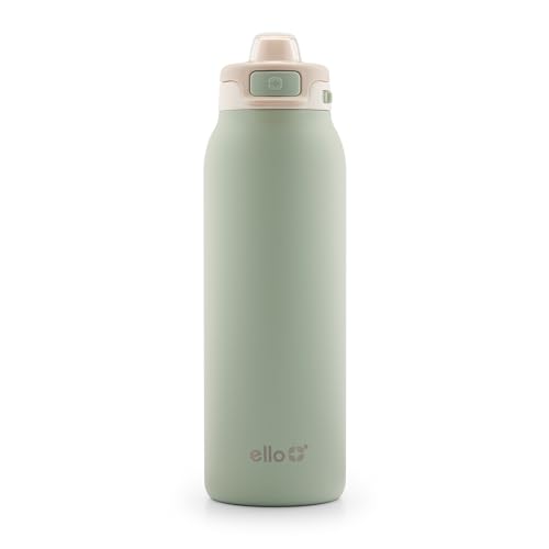 Ello Pop & Fill 32oz Stainless Steel Water Bottle with Quick Fill Technology, Double Walled and Vacuum Insulated Metal, Leak Proof Locking Lid, Sip and Chug, Reusable, BPA Free, Pistachio