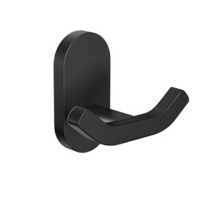 yuet brass bath towel hook, heavy duty double robe wall hooks, wall mounted shower hanger, modern coat hook, for bathroom bedroom hotel kitchen garage, matte black