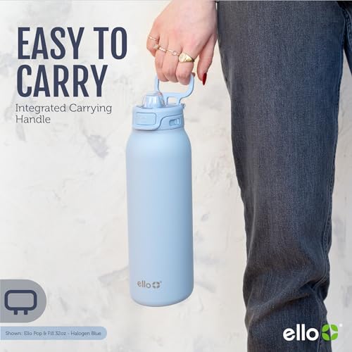 Ello Pop & Fill 32oz Stainless Steel Water Bottle with Quick Fill Technology, Double Walled and Vacuum Insulated Metal, Leak Proof Locking Lid, Sip and Chug, Reusable, BPA Free, Pistachio