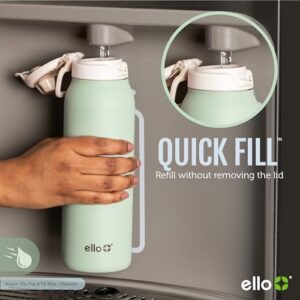 Ello Pop & Fill 32oz Stainless Steel Water Bottle with Quick Fill Technology, Double Walled and Vacuum Insulated Metal, Leak Proof Locking Lid, Sip and Chug, Reusable, BPA Free, Pistachio